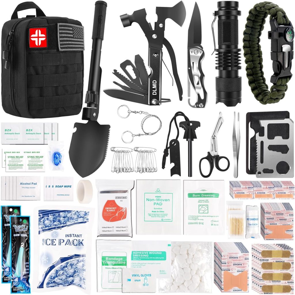 320 PCS Survival Kits First Aid Kit, Gifts for Men Christmas Him Dad, Survival Gear and Equipment with Tactical Molle Pouch for Car Camping Hiking Outdoor Adventure Earthquake Home Office