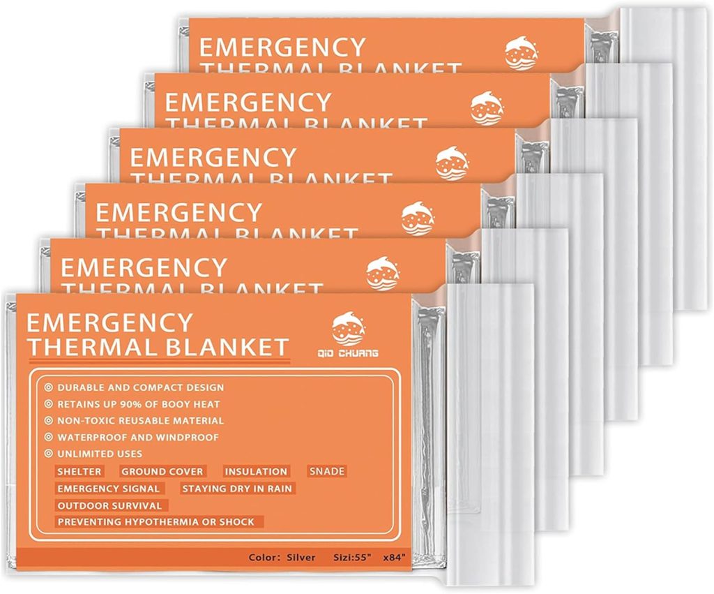 Emergency Mylar Thermal Blankets -Space Blanket Survival kit Camping Blanket (Pack of 6). Perfect for Outdoors, Hiking, Survival, Bug Out Bag ，Marathons or First Aid