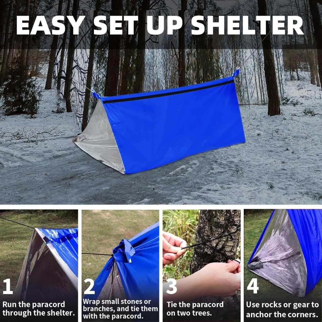 Frelaxy Emergency Tent Emergency Sleeping Bag Set, Survival Shelter  Emergency Bivy with Whistles, Paracord, Storage Pouches, and EVA Case, Perfect for Survival Kits