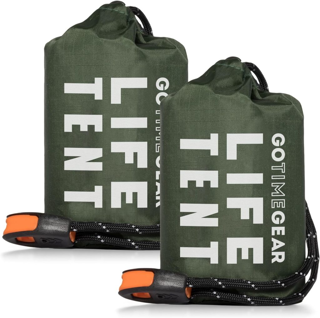 Go Time Gear Life Tent Emergency Survival Shelter – 2 Person Emergency Tent – Use As Survival Tent, Emergency Shelter, Tube Tent, Survival Tarp - Includes Survival Whistle  Paracord