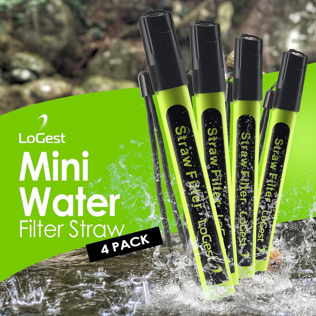 Logest 4 Pack Water Filter Straw - Portable, Compact, Multipurpose Water Purification Device for Emergency Kits, Outdoor Activities, Camping, Travel