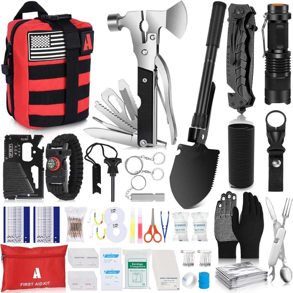 Survival Kit 232 pcs Professional Survival Gear Emergency Tactical First Aid Kit Outdoor Trauma Bag for Men Women Adventure Camping Hiking Hunting