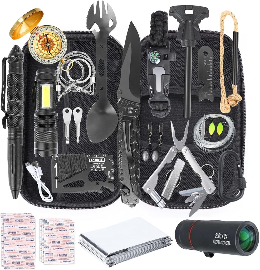 Survival Kit 25 in 1，Gifts for Men Dad Husband Teenage Boy,Survival Gear Tool Cool Gadgets Emergency Survival Gear and Family Hiking Camping Adventure Equipment