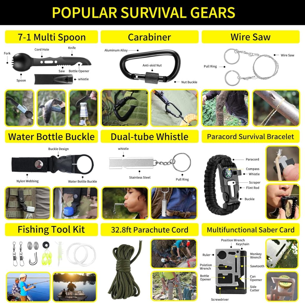 Survival Kit and First Aid kit, 160 Pcs Emergency Supplies Camping Accessories with Upgraded Molle Bag, Gifts for Men and Women Outdoor Adventure Camping Hiking Hunting