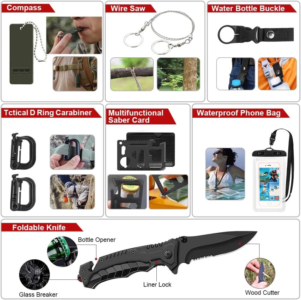 Survival Kits,222 PCS Emergency Survival Gear First Aid Kits with Molle System Compatible Bag Outdoor Camping Gear Emergency Kits for Hunting,Hiking,Fishing, Gifts for Men Women