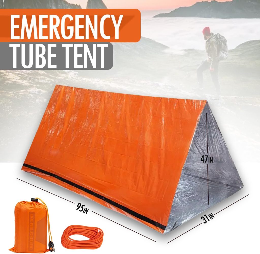 TOPACIO Survival Tent - Emergency Ponchos with Hood - Hiking Survival Kit - Tactical Tent - Kit Camping,  Outdoor - Includes Tent, Rain Poncho, Whistle, Bags - Thermal Poncho - Emergency Shelter